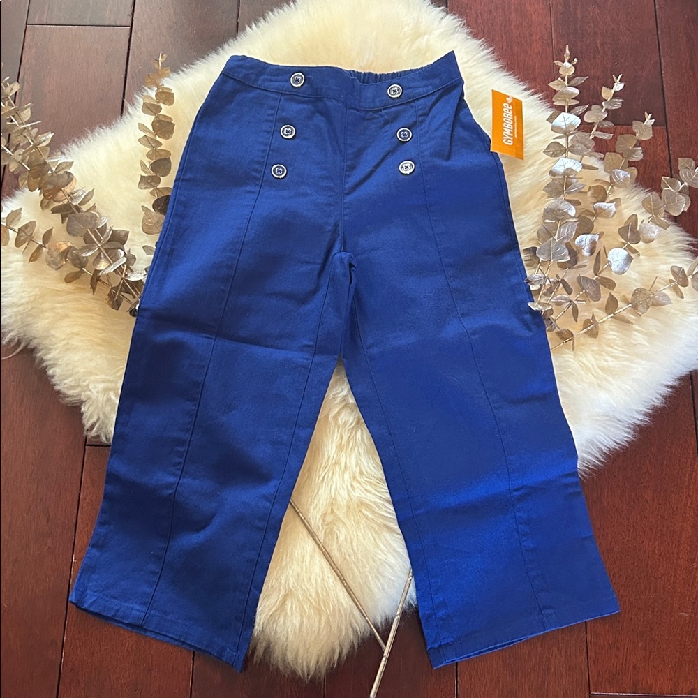 NWT Gymboree blue wide leg sailor pants w/gold button detailing!
